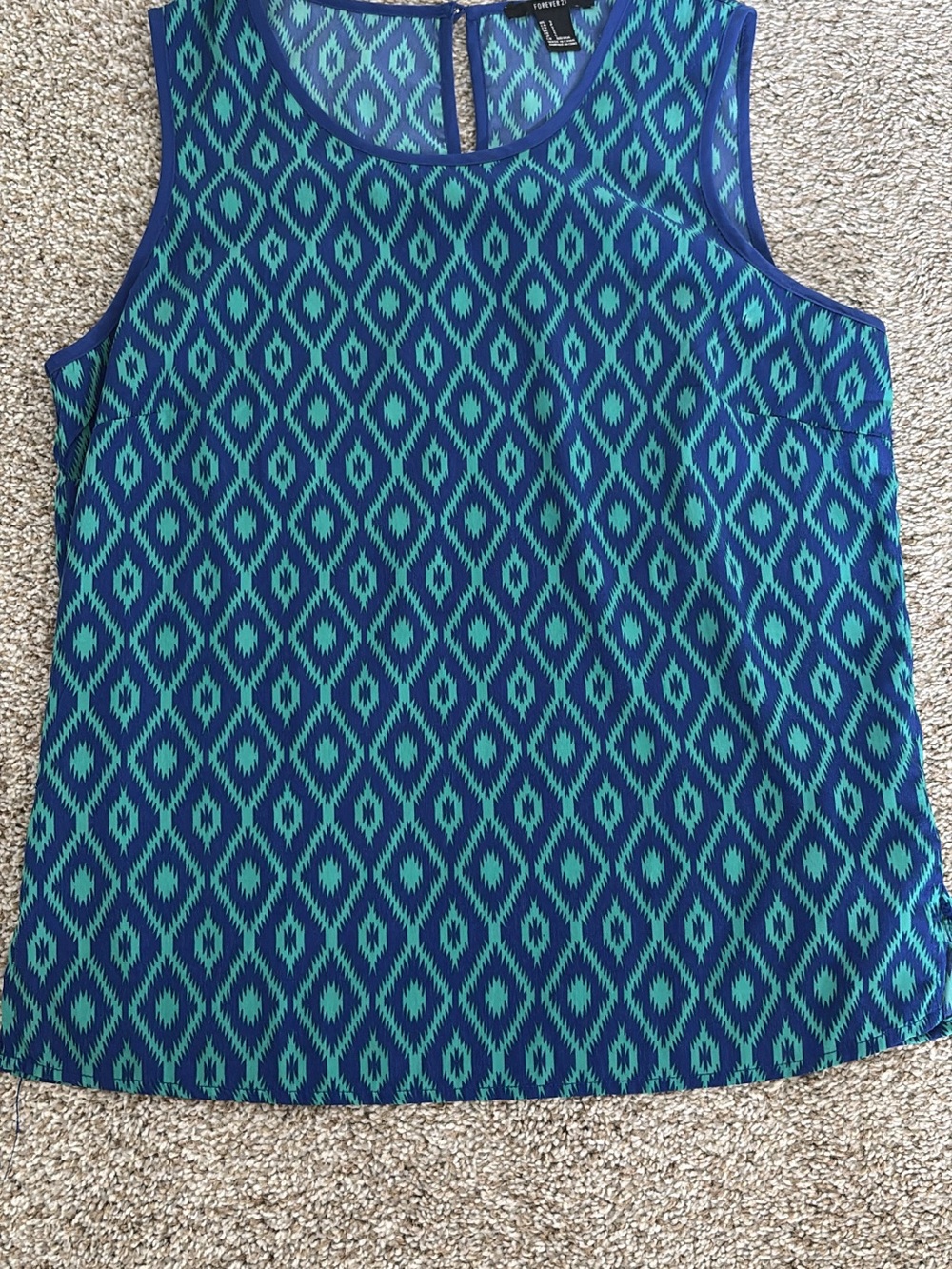 Forever 21 Blue and Teal Geometric Sleeveless Shell